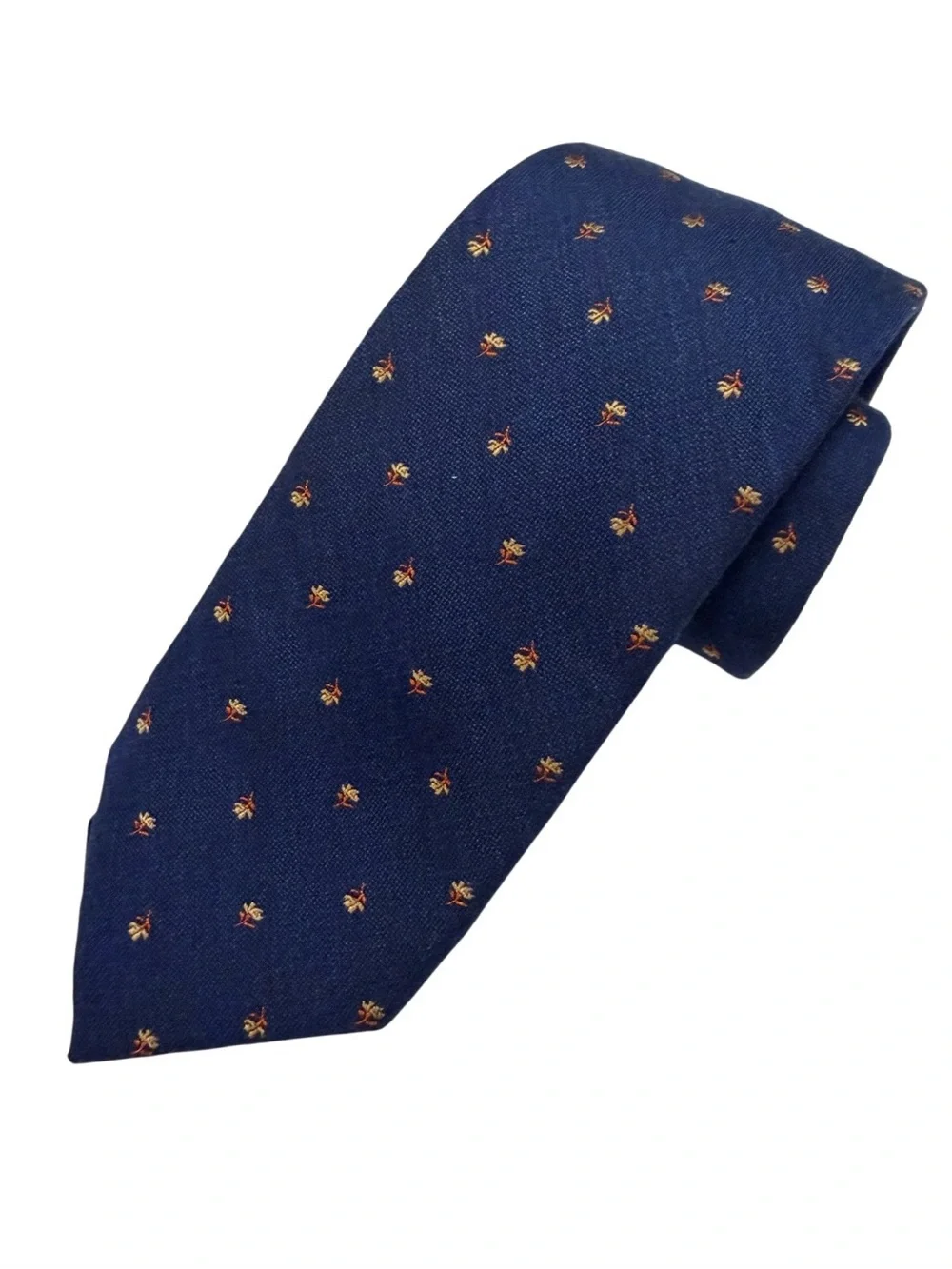 Jos. A. Bank Navy Tie with Small Gold Floral Motif